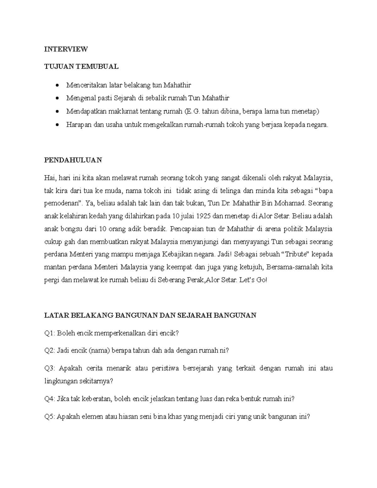 Group Be Positif (Script) - INTERVIEW TUJUAN TEMUBUAL Menceritakan ...