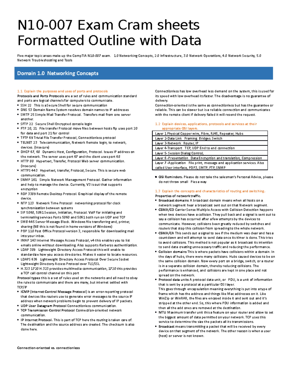 N10007 Exam Cram sheet N10007 Exam Cram sheets Formatted Outline
