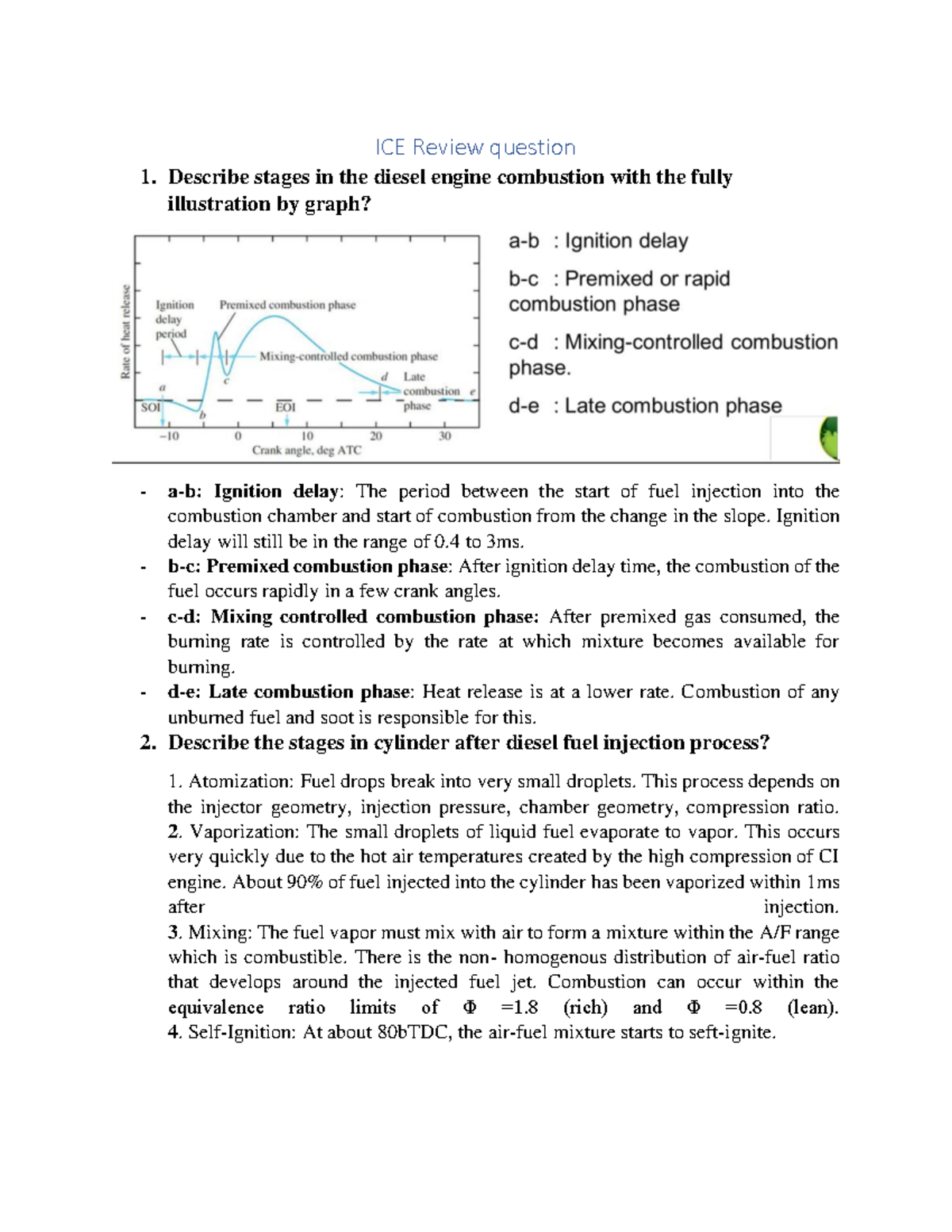 ICE-Review-question - ggg - ICE Review question 1. Describe stages in ...