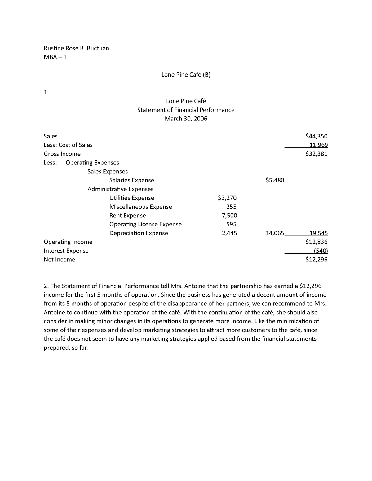 Case Analysis: Lone Pine Cafe (B) - Rustine Rose B. Buctuan MBA – 1 ...