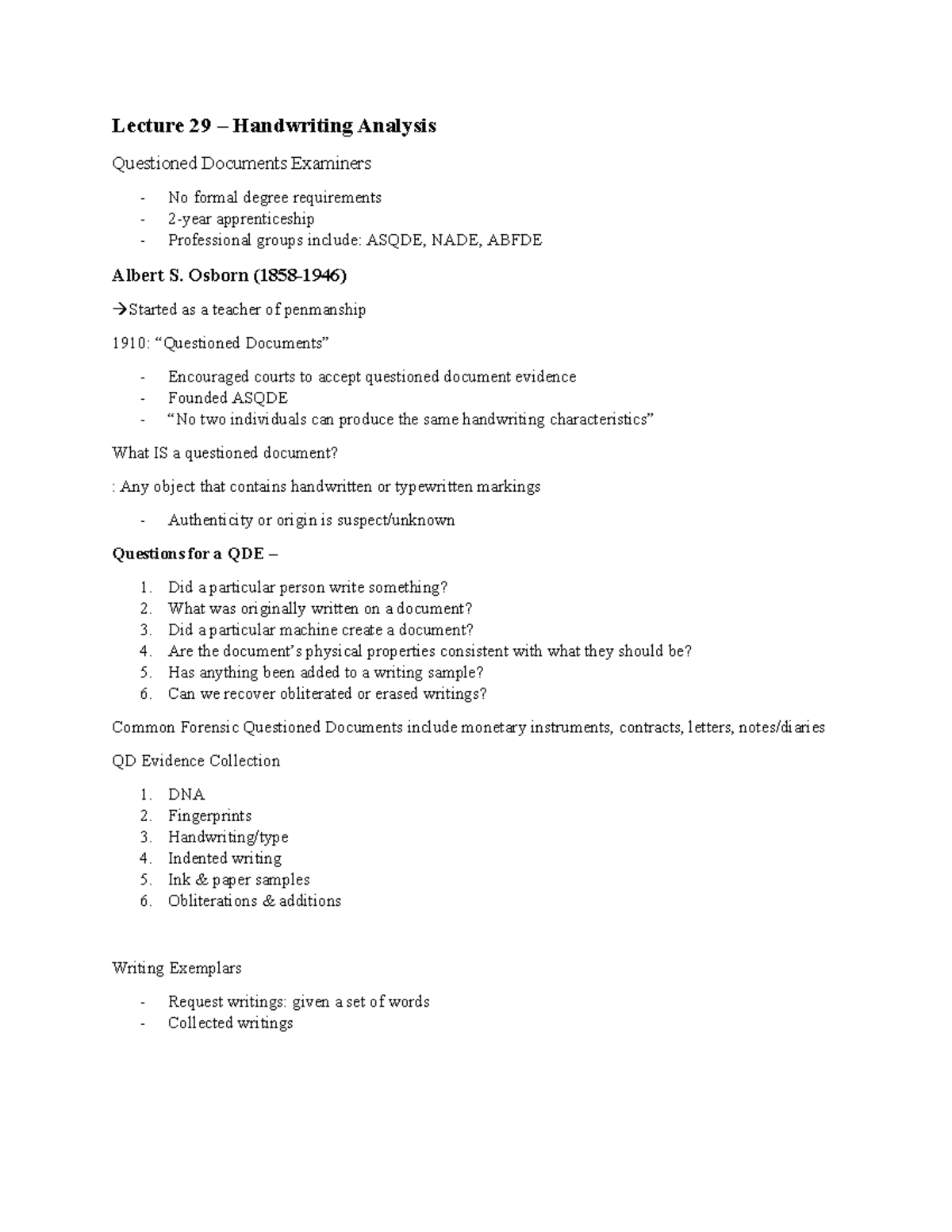 Lecture 29 - Lecture 29 – Handwriting Analysis Questioned Documents ...