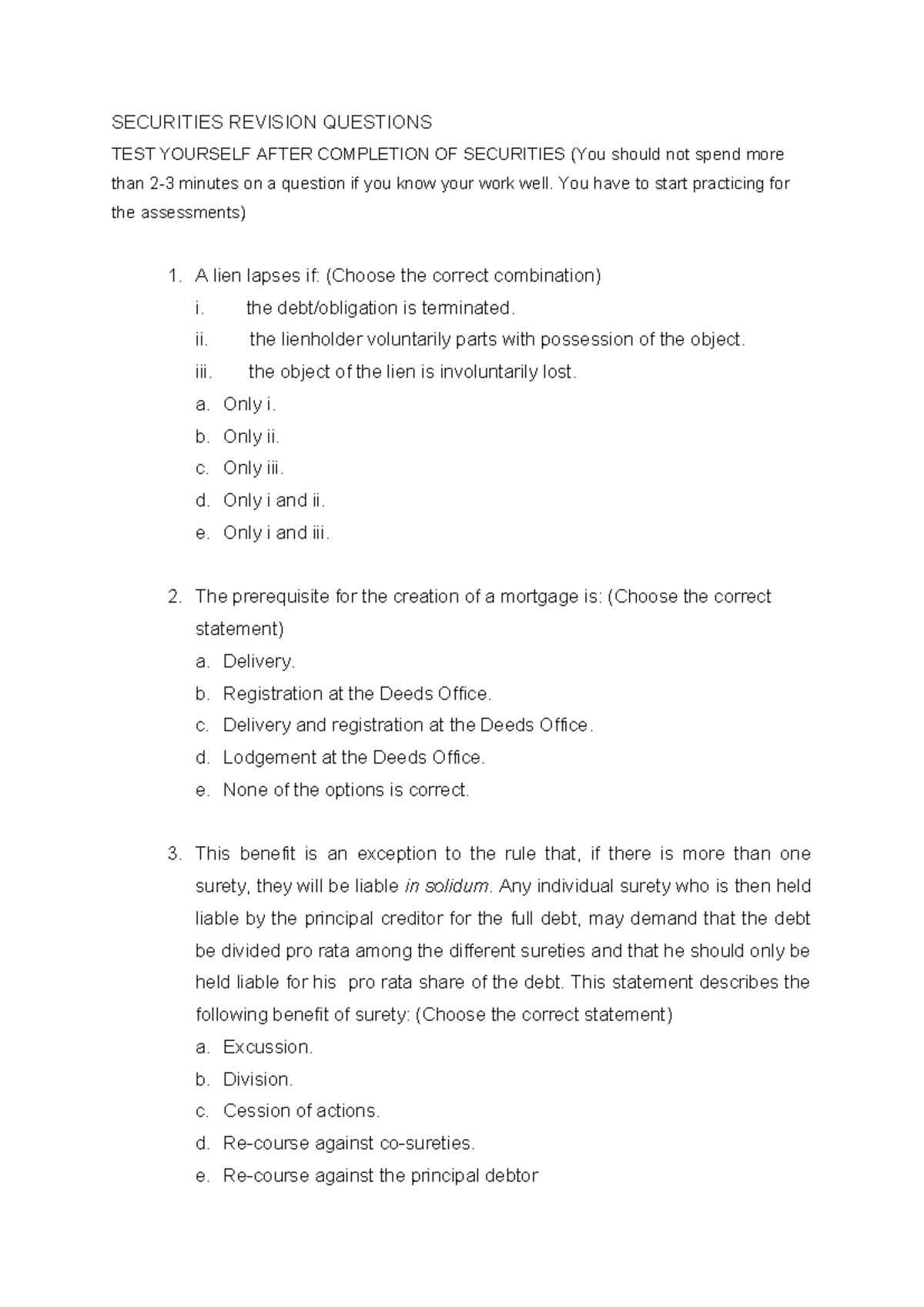 Securities Tutorial 2022 - SECURITIES REVISION QUESTIONS TEST YOURSELF ...