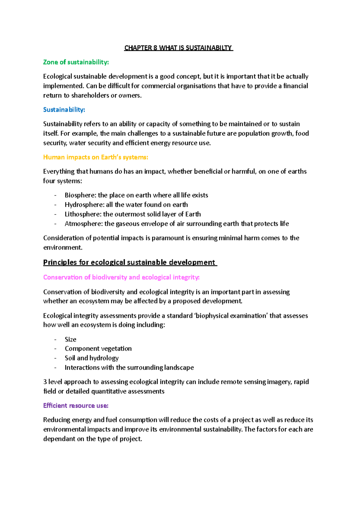 Chapter 8 Summary - CHAPTER 8 WHAT IS SUSTAINABILTY Zone Of ...