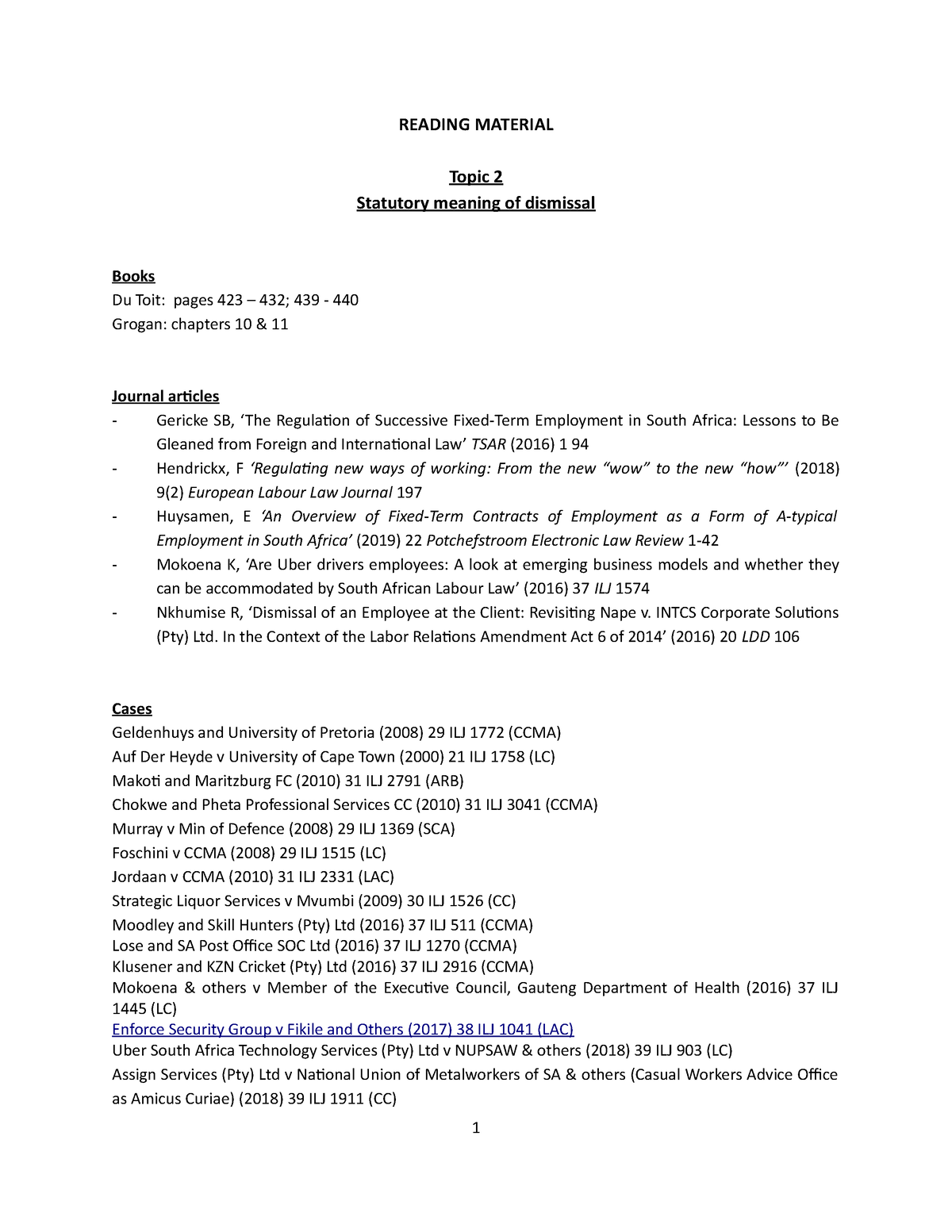 Topic 2 Statutory Meaning Of Dismissaldi - READING MATERIAL Topic 2 ...