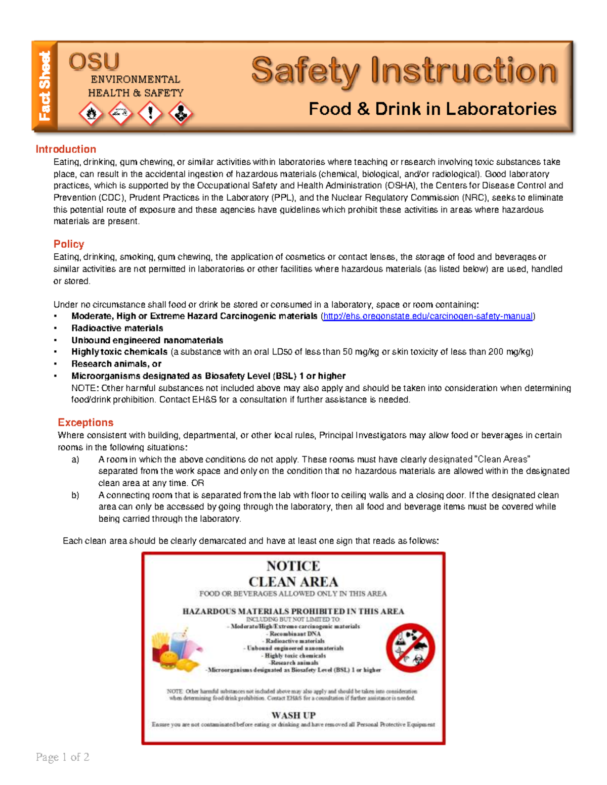 Food Drink Safety Instruction V5 Page 1 Of 2 Introduction Eating