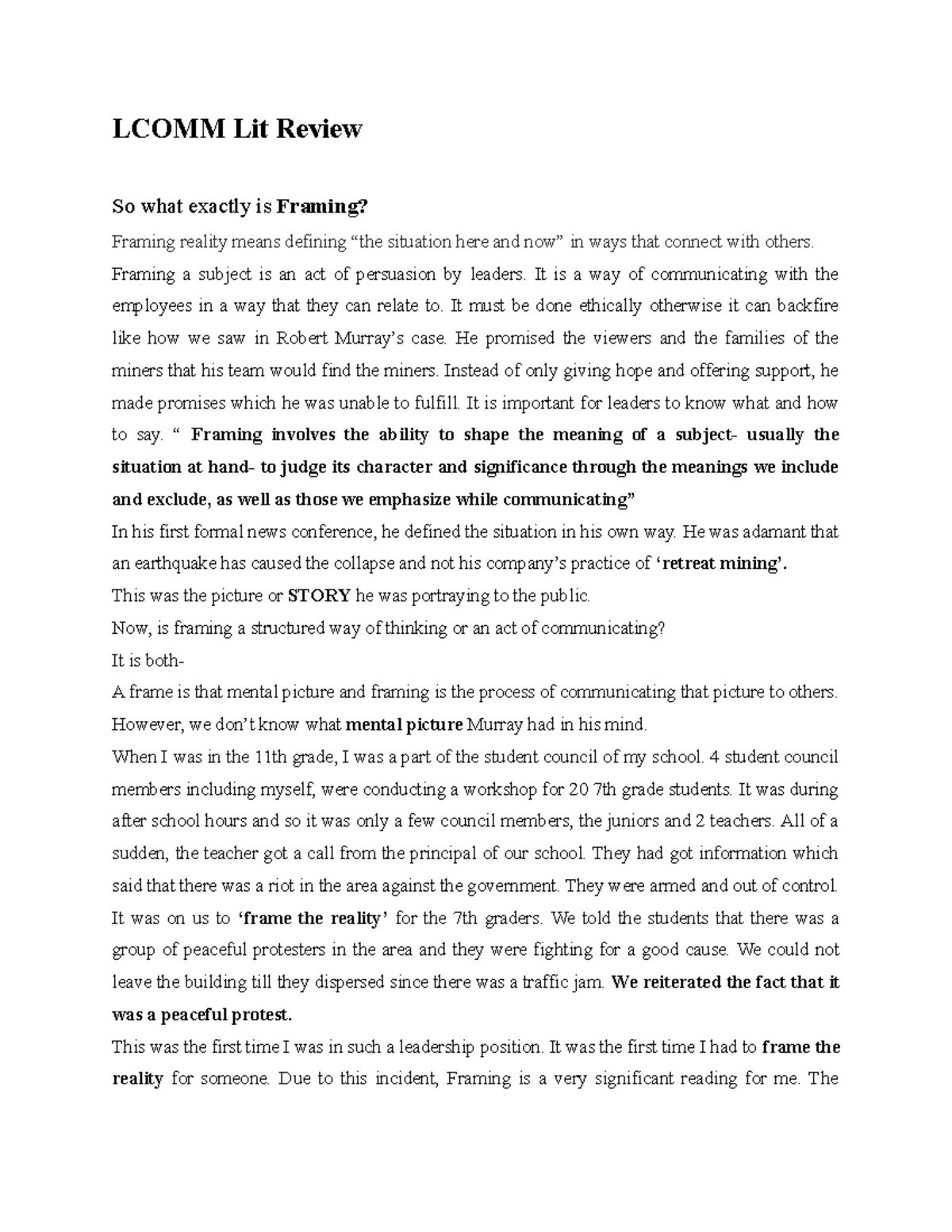 Lit Review Lit Review So what exactly is Framing? Framing