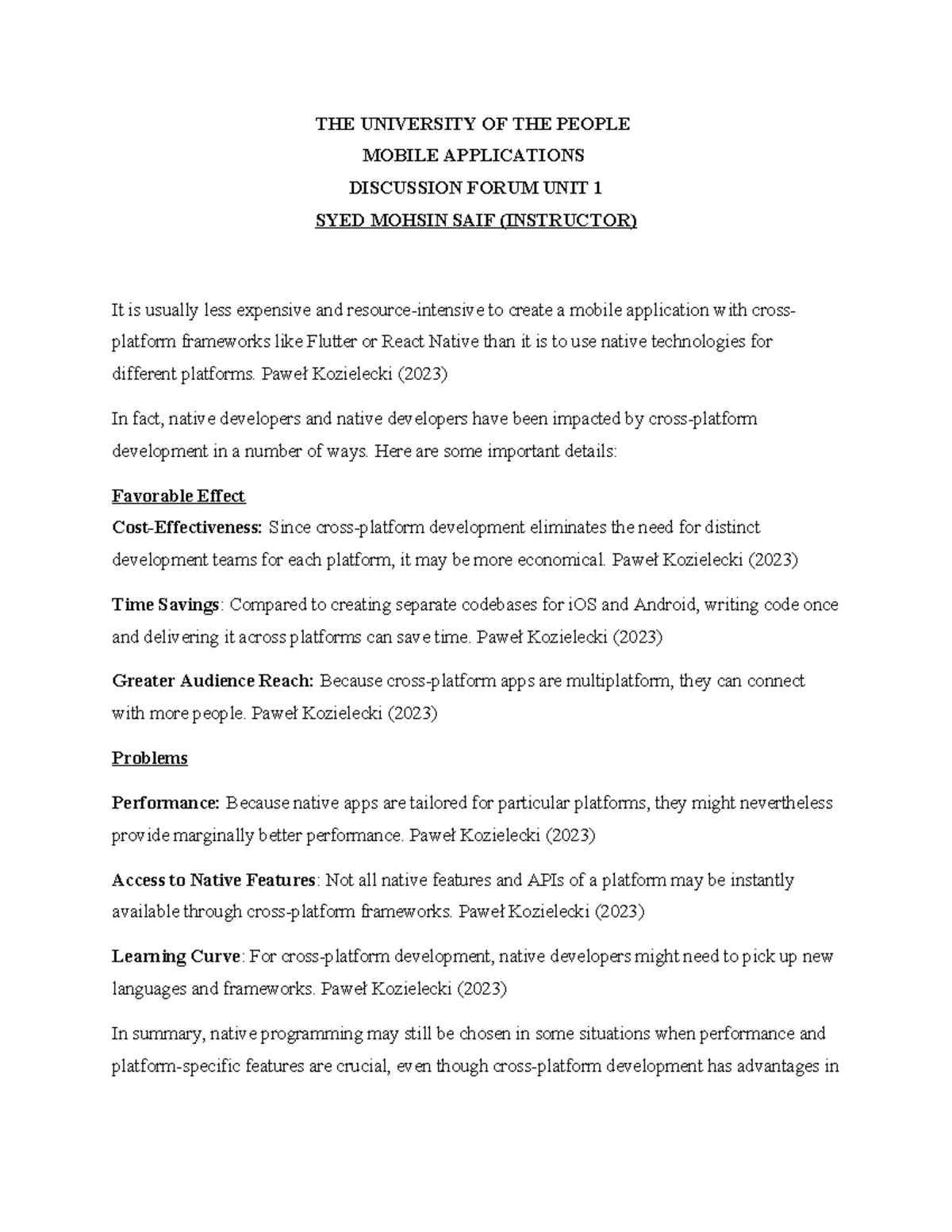Discussion forum unit 1(m) - THE UNIVERSITY OF THE PEOPLE MOBILE ...