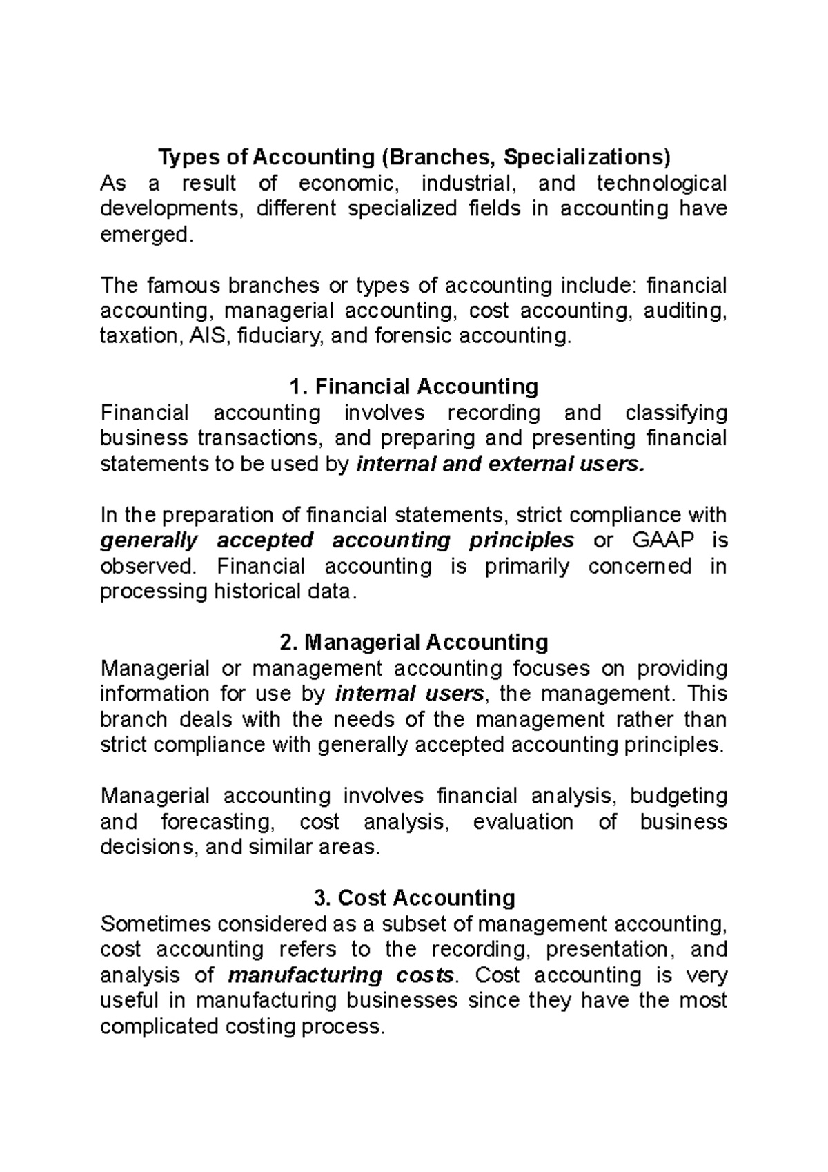 Types of Accounting (Branches, Specializations) The famous branches