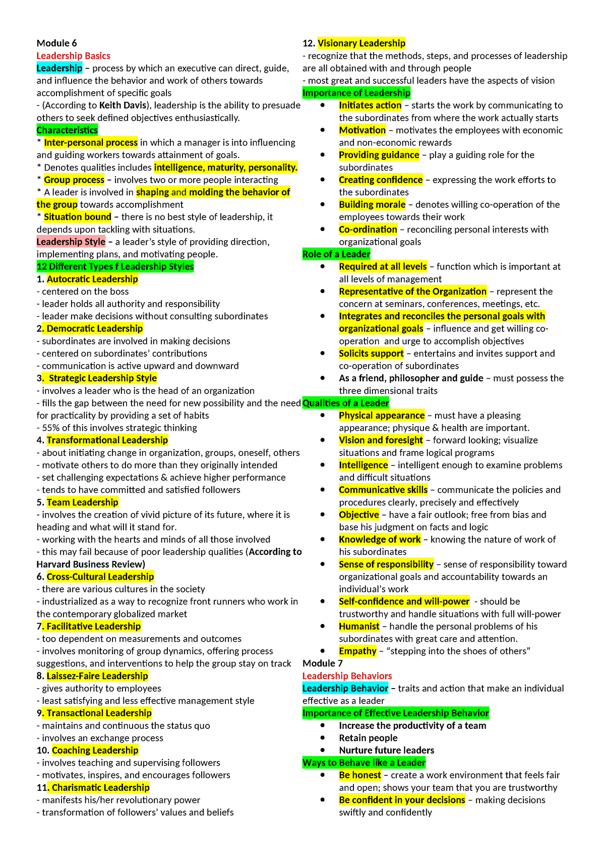 NSTP - Climate Change - Module 6 Leadership Basics Leadership – process ...