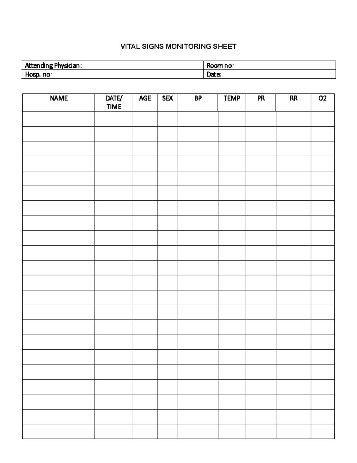 Attending-physician - Vs Sheet - Nursing - Vital Signs Monitoring Sheet 