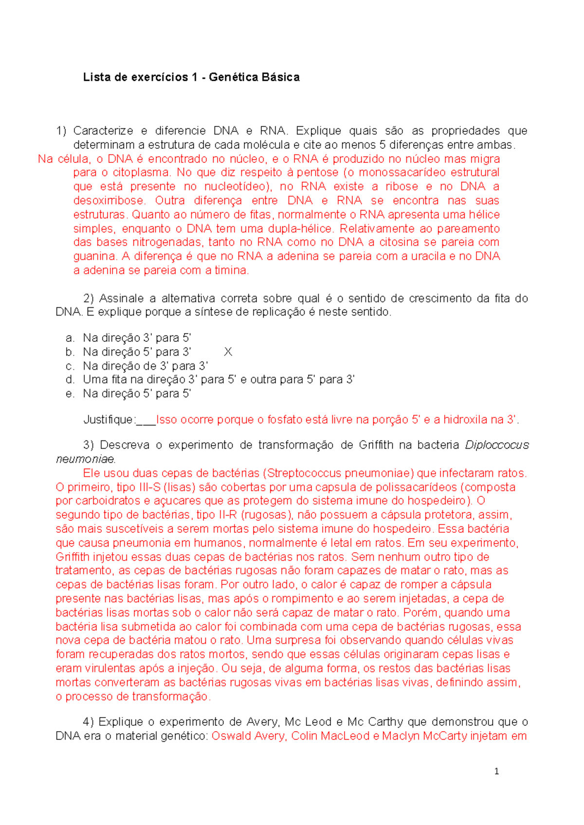 Lista de exercícios 1 GB 2019 - Lista de exercícios 1 - Genética Básica ...