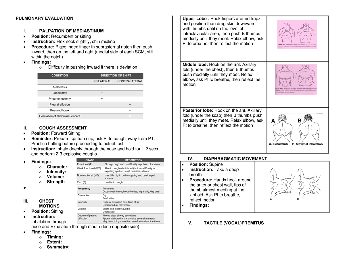 Cardiopulmonry Evaluation - Physical Therapy - Studocu