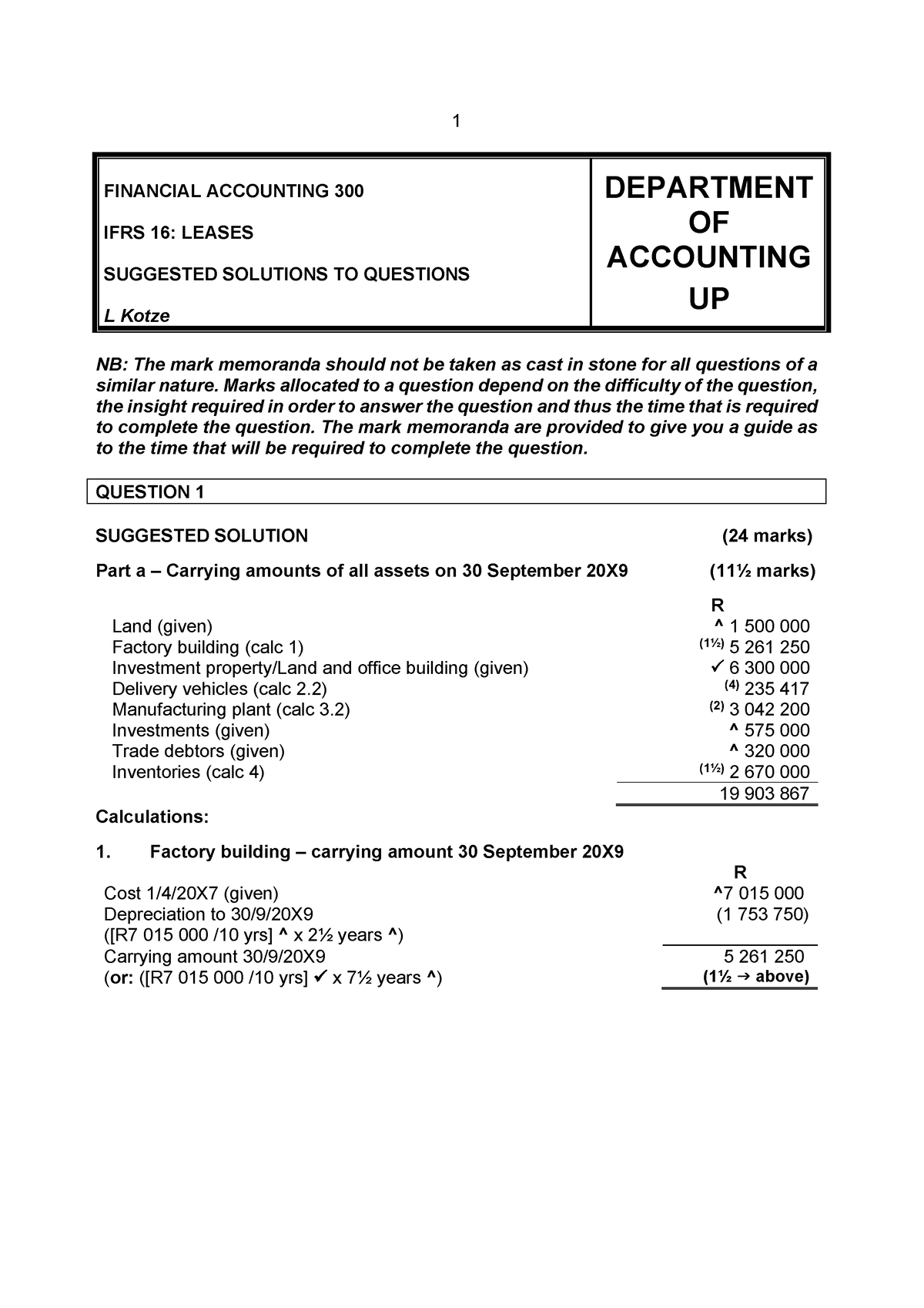 IFRS16 Suggested solutions to questions - FINANCIAL ACCOUNTING 300 IFRS ...