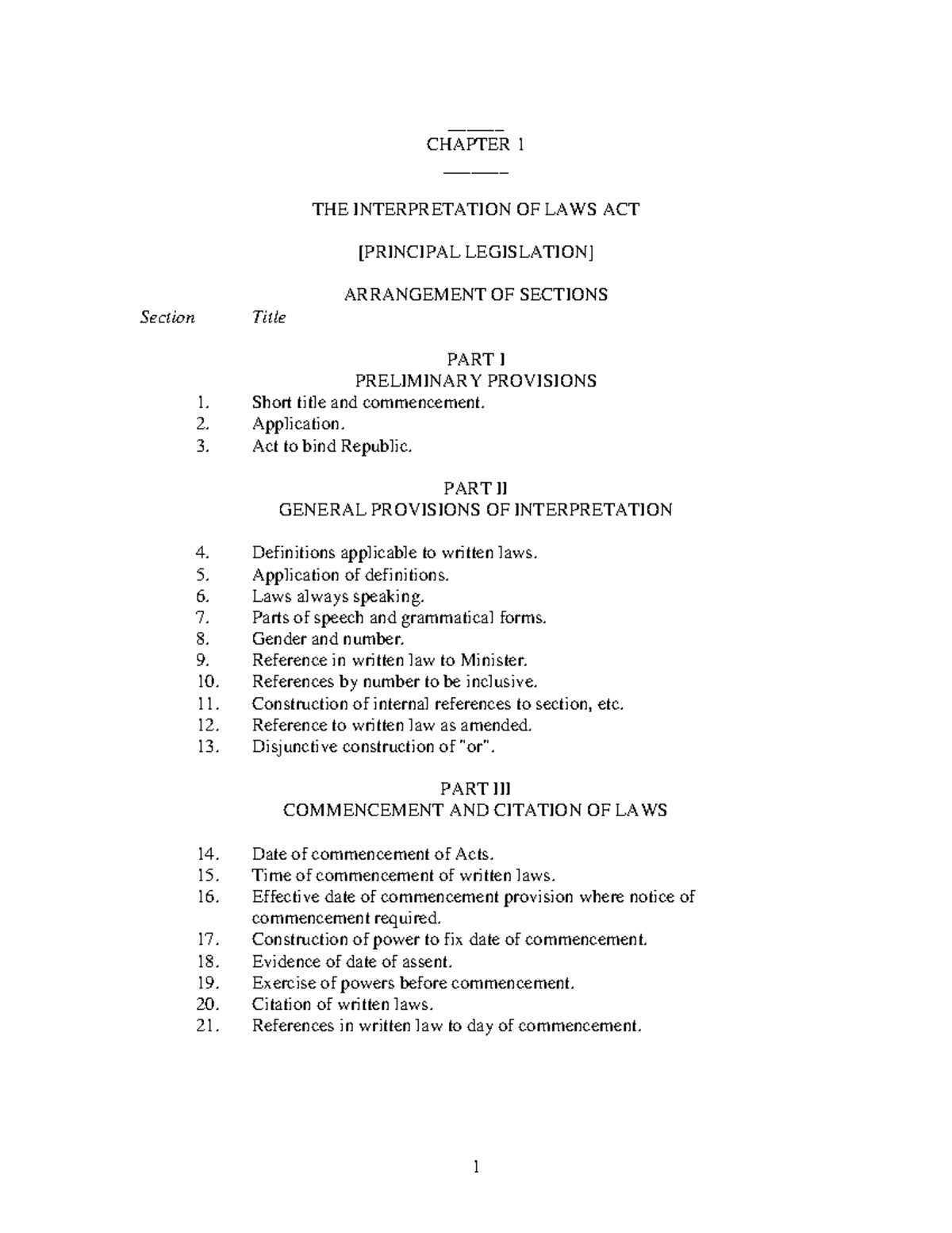 Interpretation OF LAWS ACT ______ CHAPTER 1 _______ THE