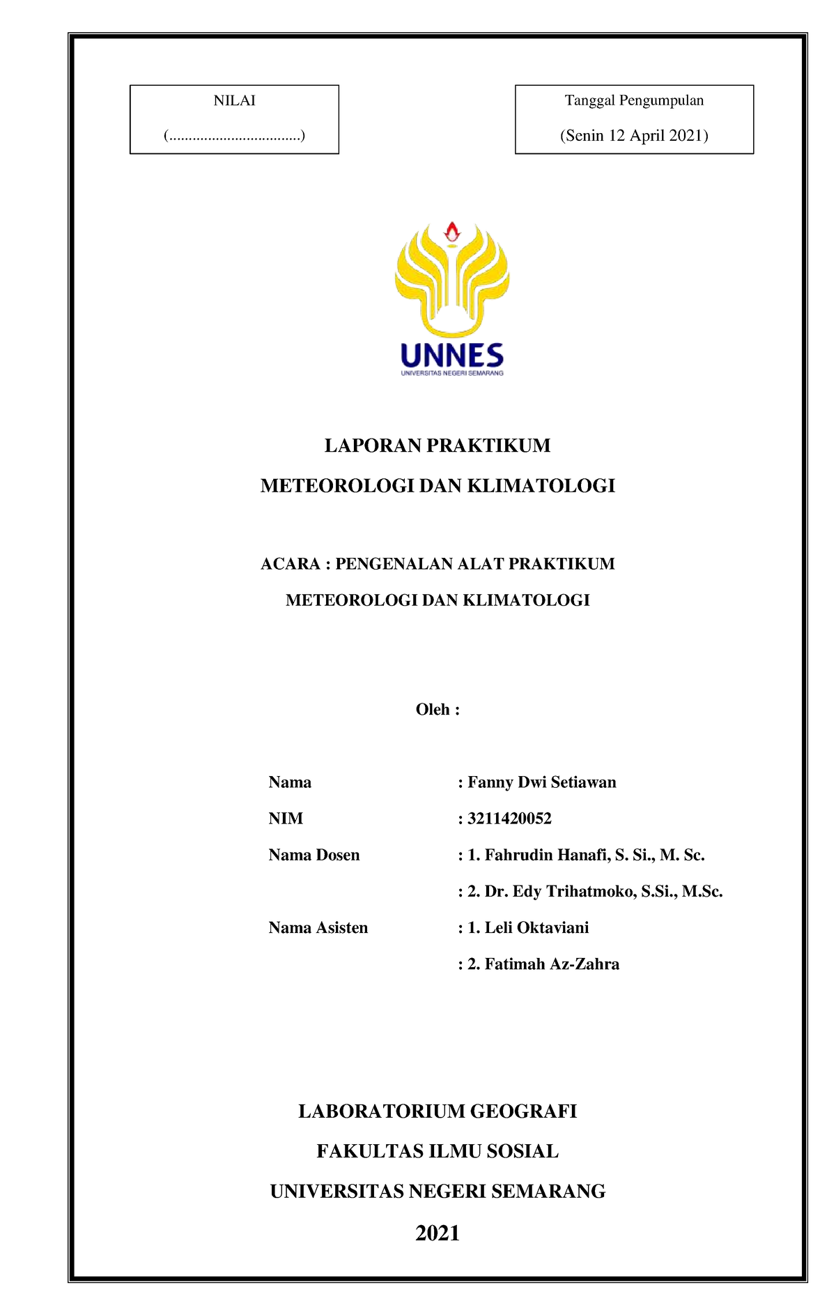 Pengenalan Alat Praktikum Meteorologi Dan Klimatologi - NILAI