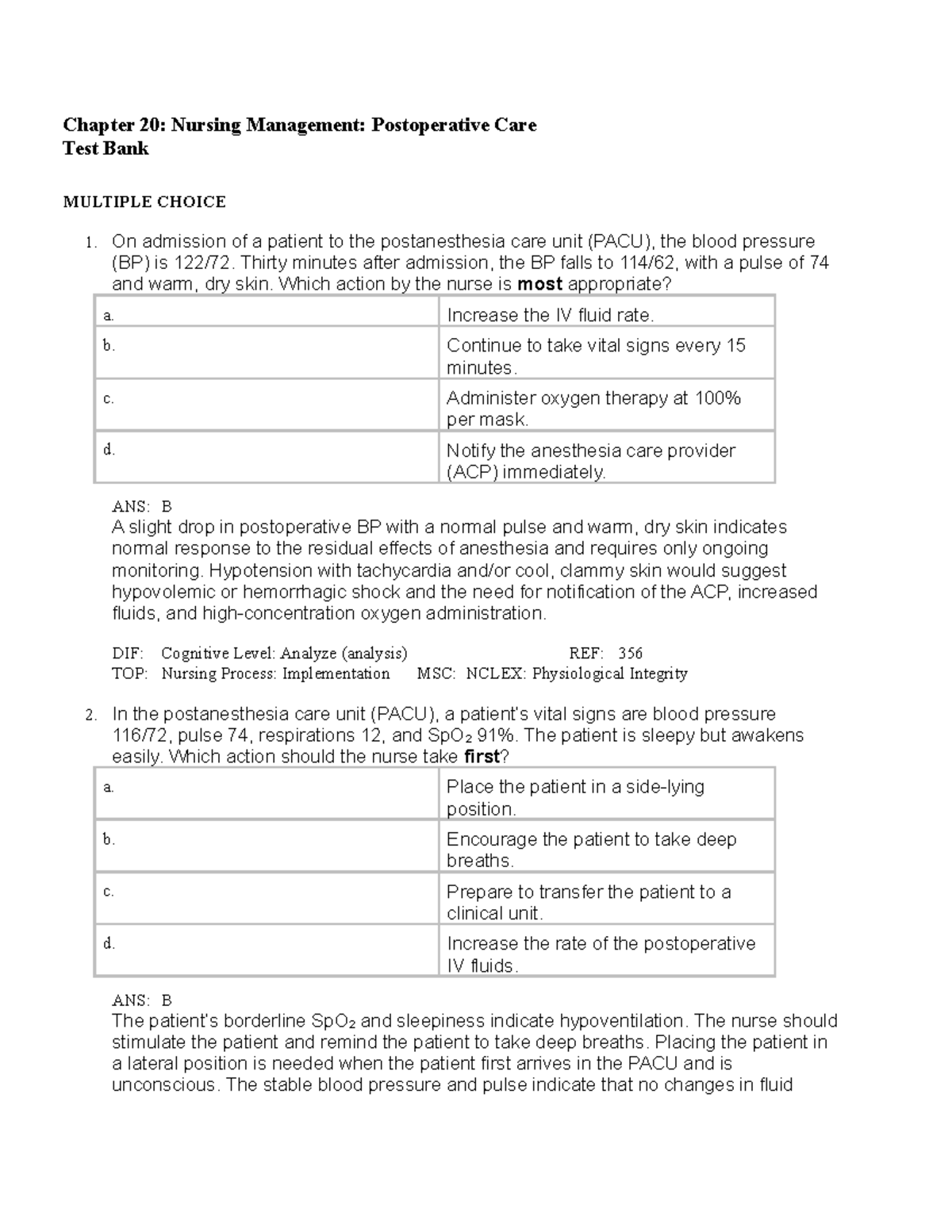 Postoperative Care - Lecture Notes - Chapter 20: Nursing Management ...