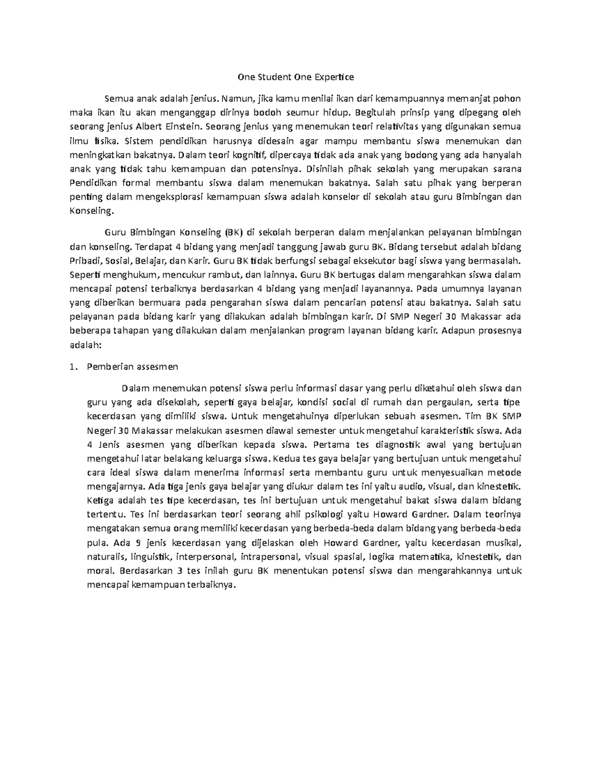 One Student One Expertice (1 siswa 1 bakat) - One Student One Expertice ...