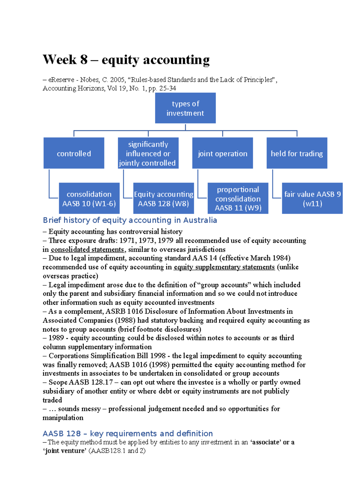 Acct3011 Week 8 - Lecture notes 8 - Week 8 – equity accounting eReserve ...