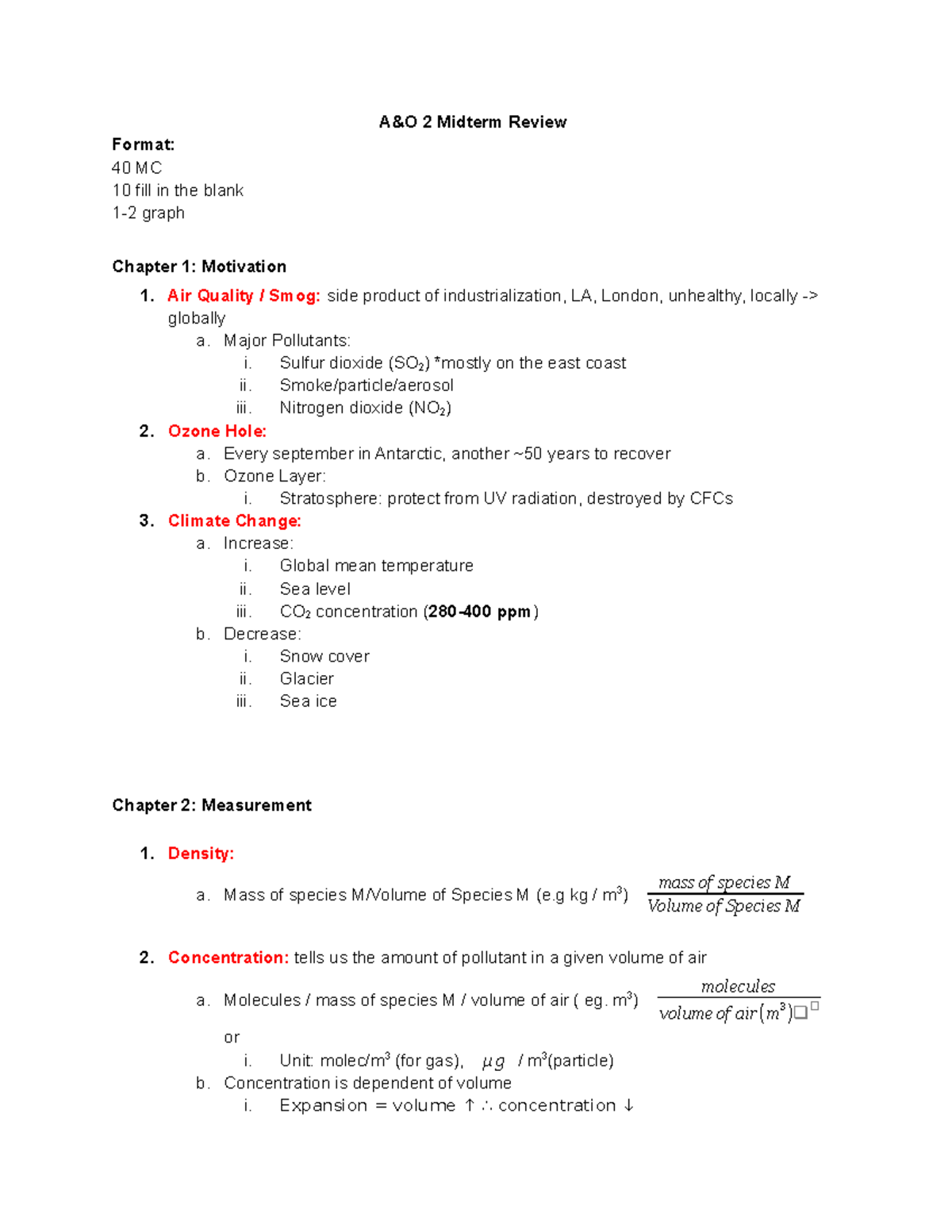 A O 2 Final Study Guide - Summary Air Pollution - A&O 2 Midterm Review ...