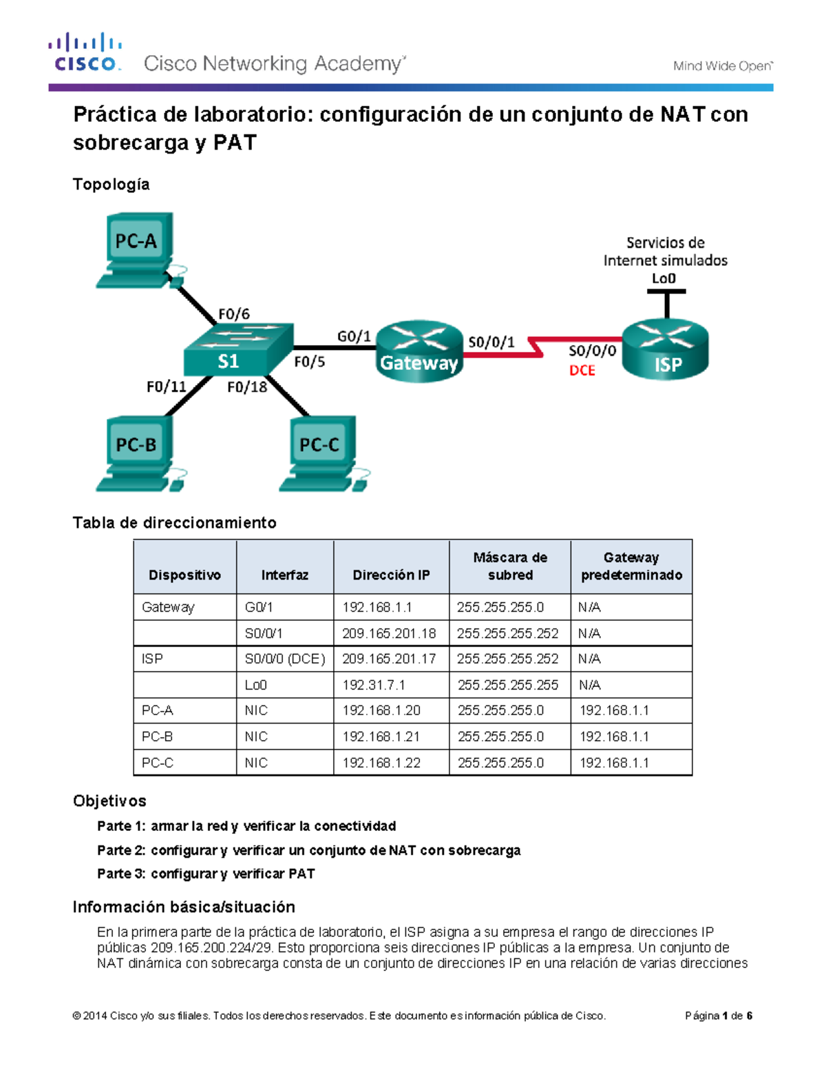 11.2.3.7 Lab - Configuring NAT Pool Overload and PAT - Práctica de ...