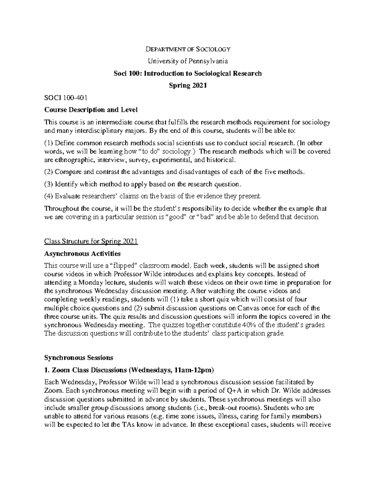 S100spring 2021prospectusfinal - DEPARTMENT OF SOCIOLOGY University of ...