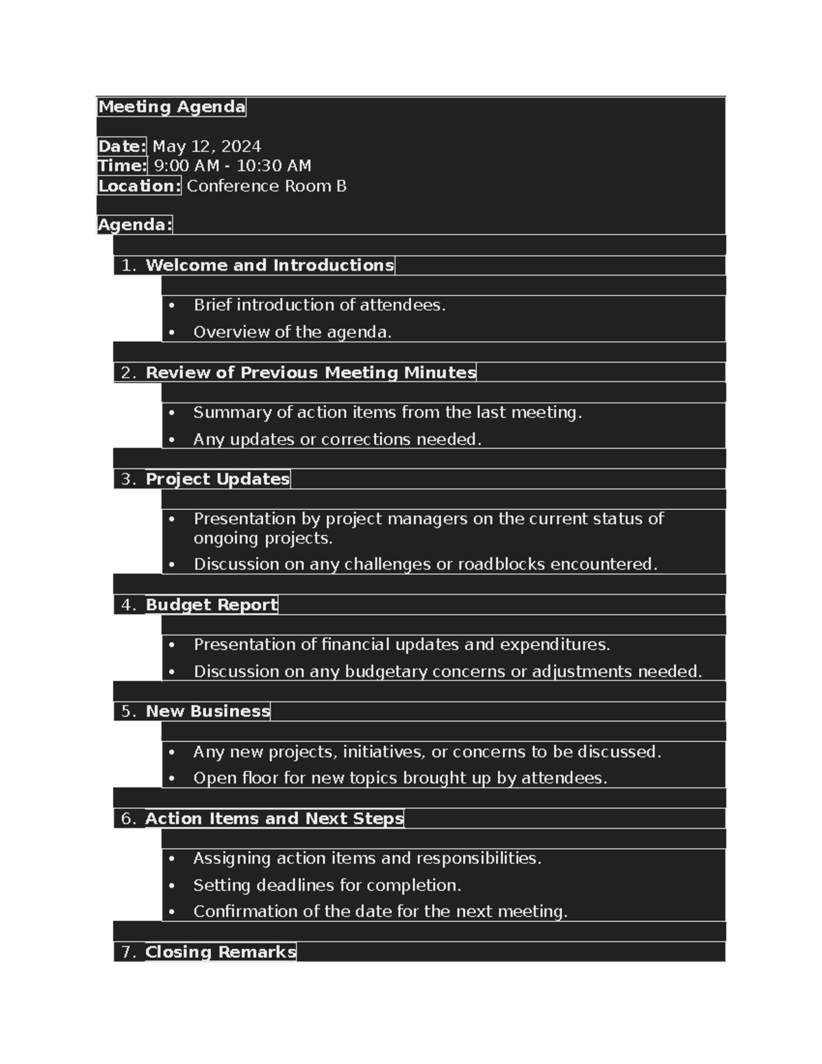 Meeting Agenda Sheet Meeting Organizer - Meeting Agenda Date: May 12 ...