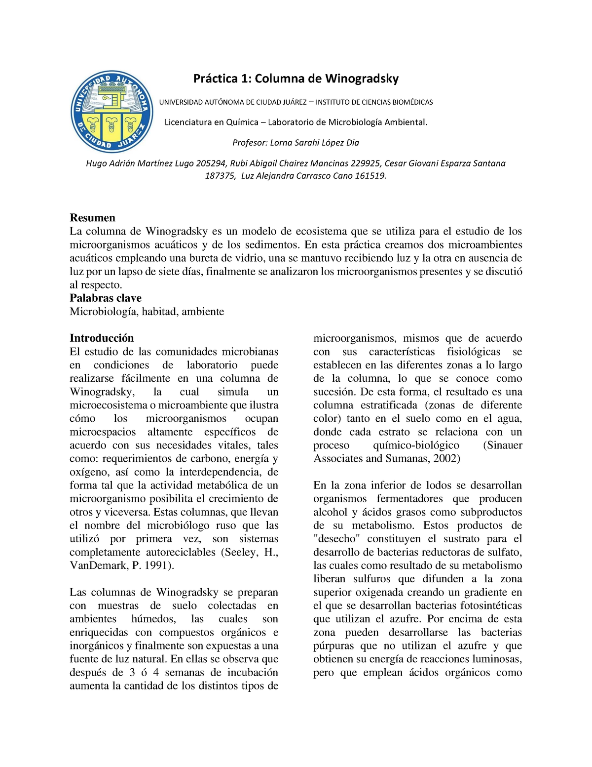 Práctica 1 Columna De Winogradsky - Pr·ctica 1: Columna De Winogradsky ...