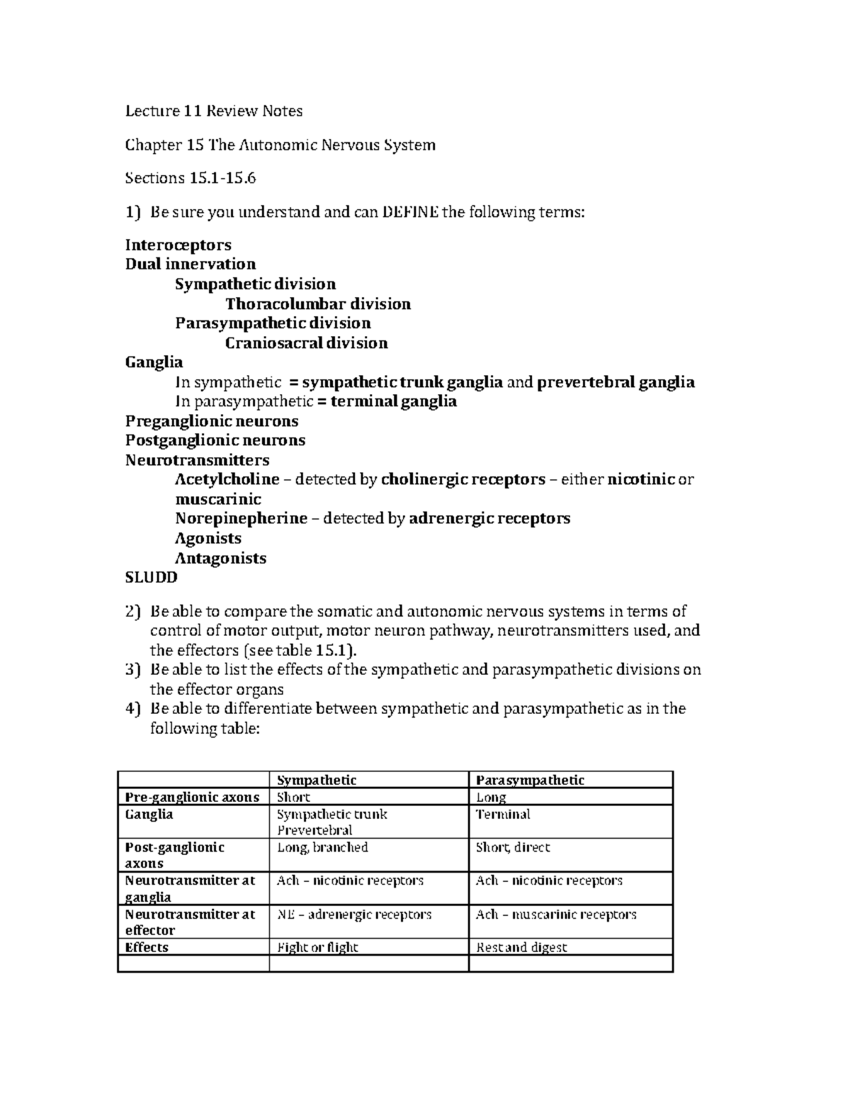 Lecture 11 Terms to Know - Lecture 11 Review Notes Chapter 15 The ...