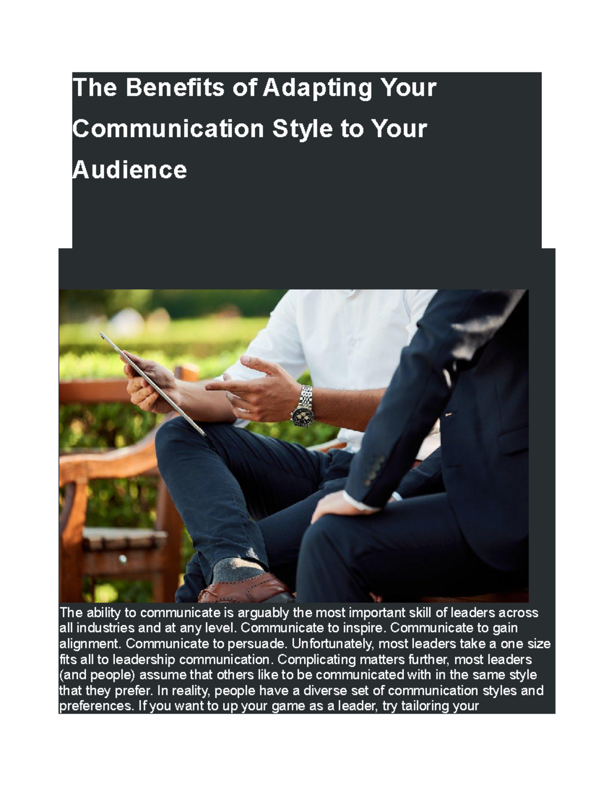 The Benefits Of Adapting Your Communication Style To Your Audience The Benefits Of Adapting 