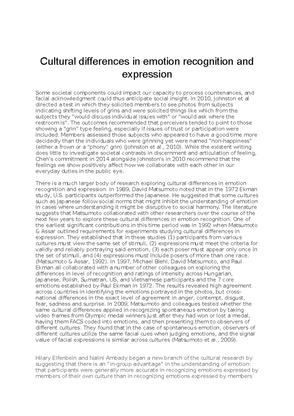 Cultural differences in emotion recognition and expression - Cultural ...