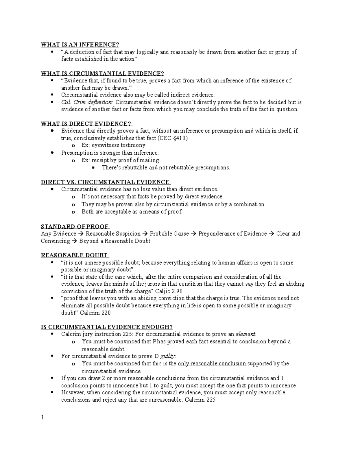 Evidence Master Outline - WHAT IS AN INFERENCE? “A deduction of fact ...