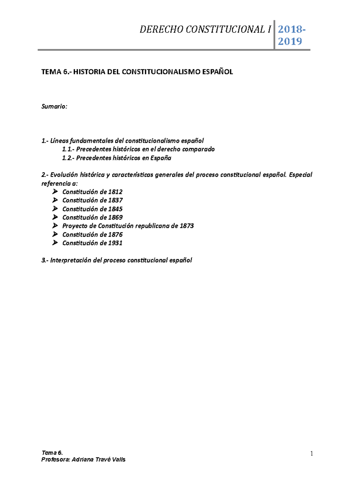 Tema 6.- Historia Del Constitucionalismo Español - 2019 TEMA 6 ...