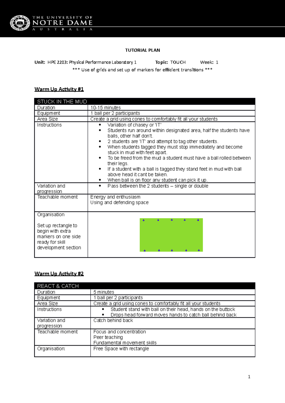 Touch - tutorial W1 - TUTORIAL PLAN Unit: HPE 2203: Physical ...