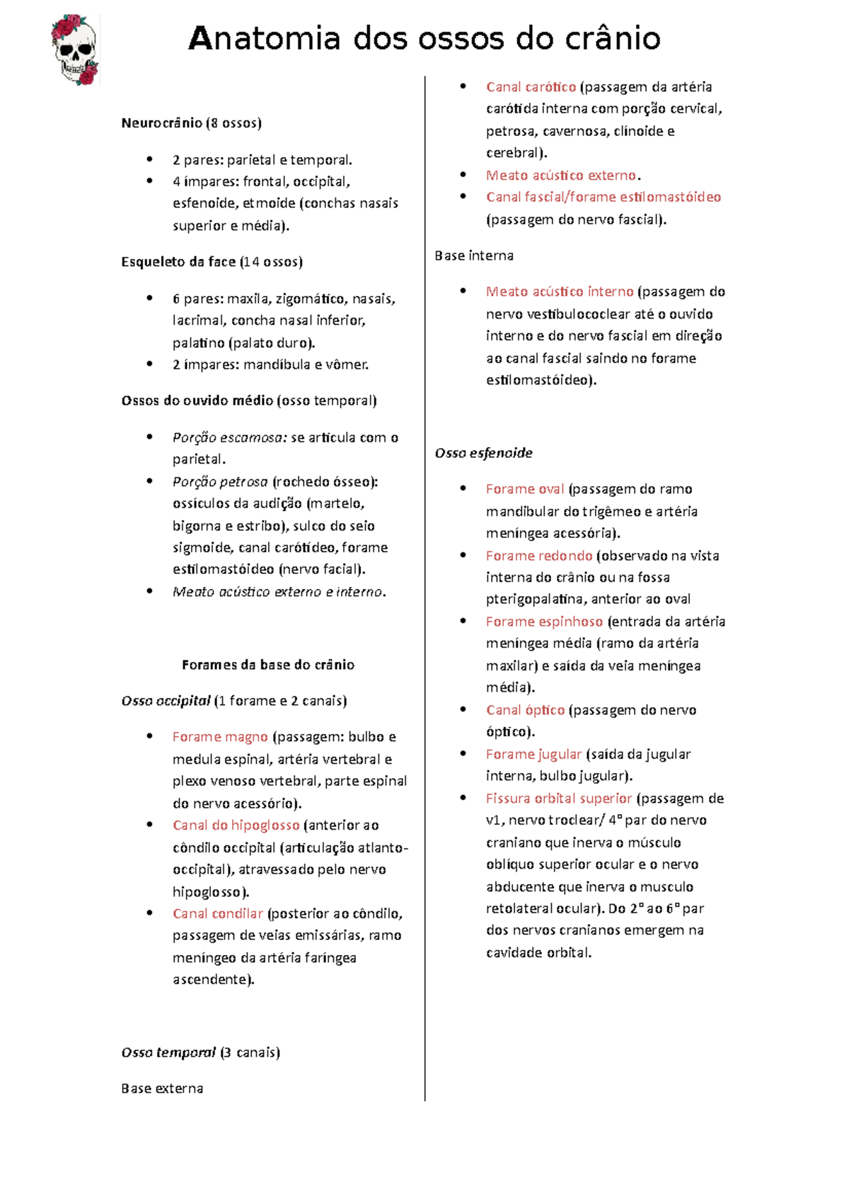 Anatomia da Base Interna do Crânio Quiz