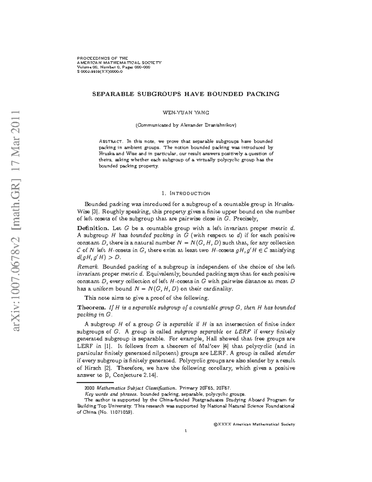 1007 - Cours - arXiv:1007 [math] 17 Mar 2011 PROCEEDINGS OF THE ...