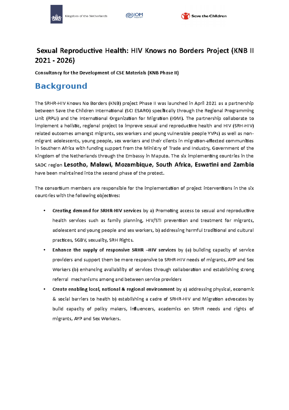 Consultancy TORs Development of CSE Materials 0 - Sexual Reproductive ...