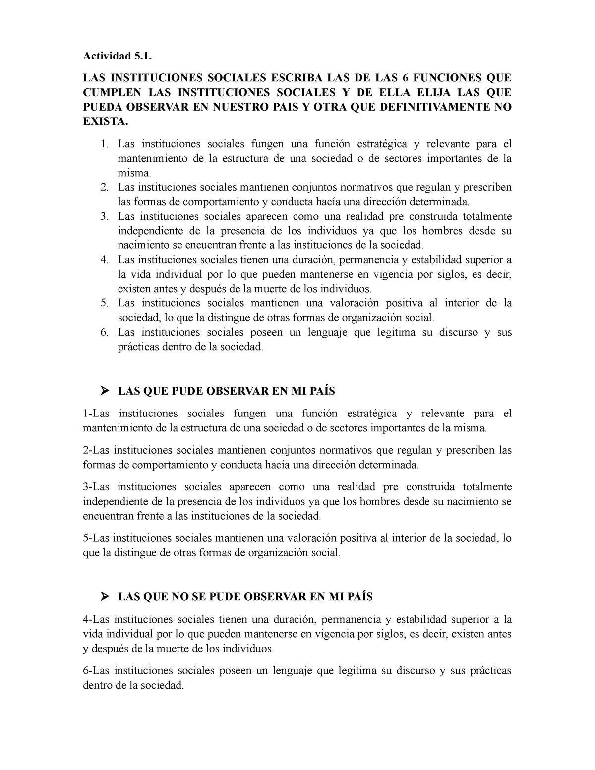 La Institución Social Actividad 5 Las Instituciones Sociales Escriba Las De Las 6 Funciones 6130