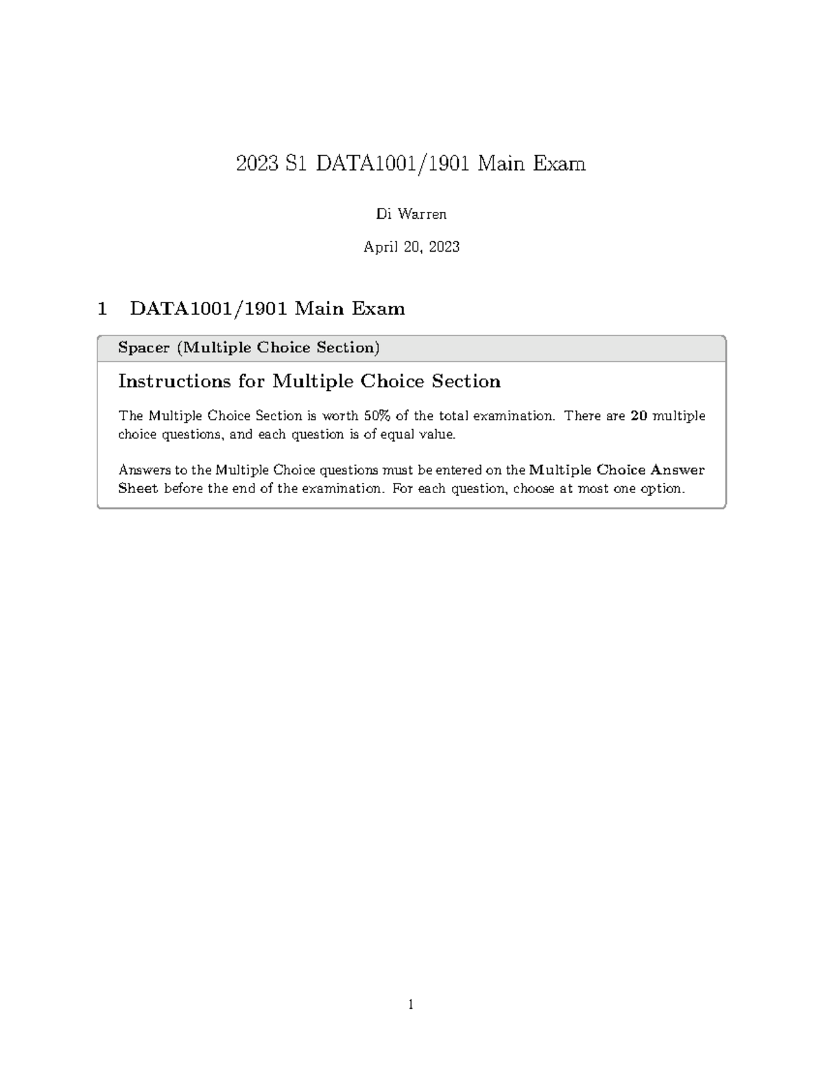 Formula Sheet - Summary Data Science - 2023 S1 DATA1001/1901 Main Exam ...