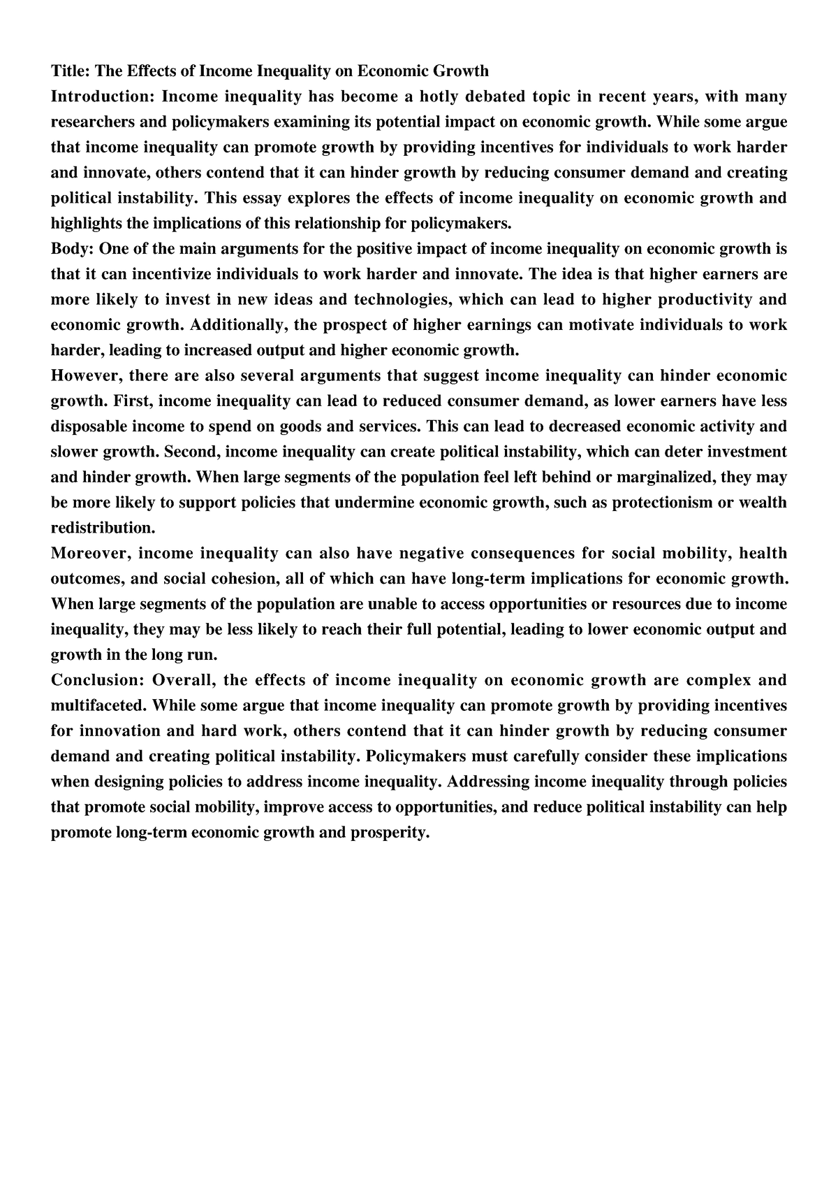 thesis statement on economic inequality