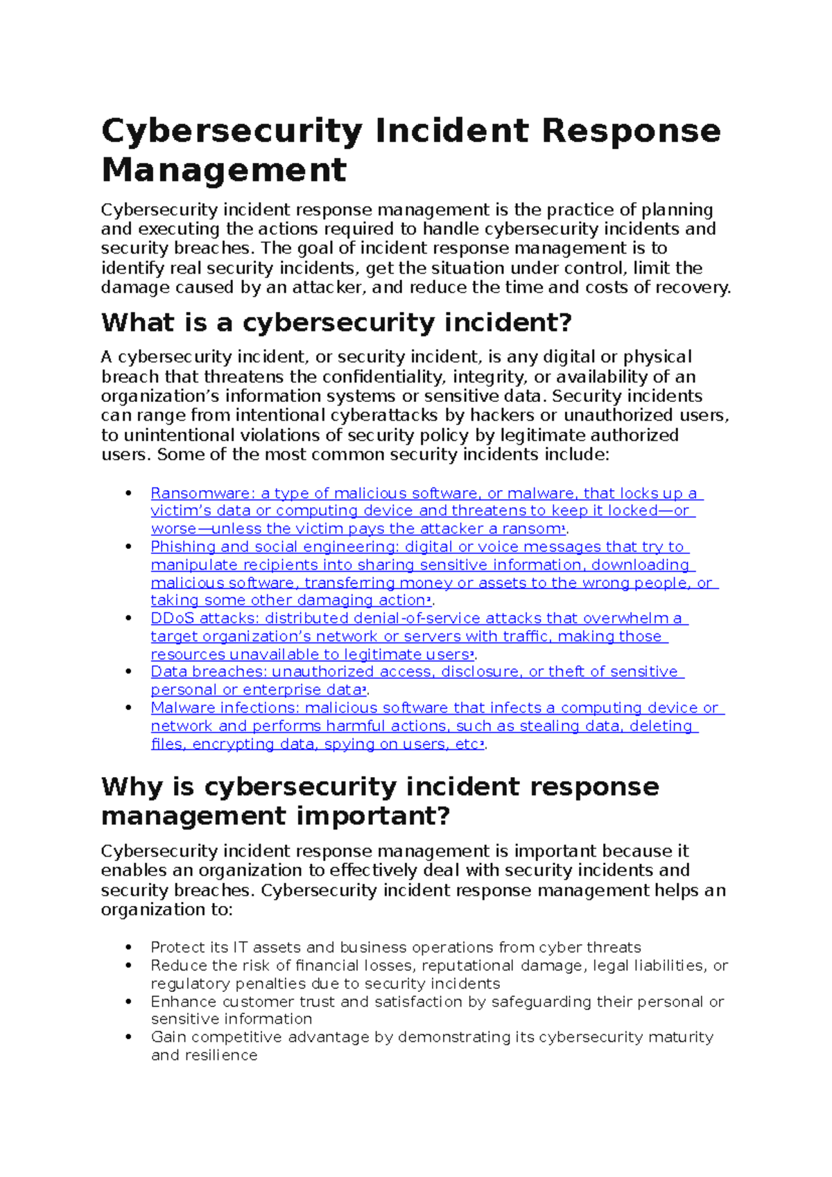 Cybersecurity Incident Response Management - Cybersecurity Incident ...