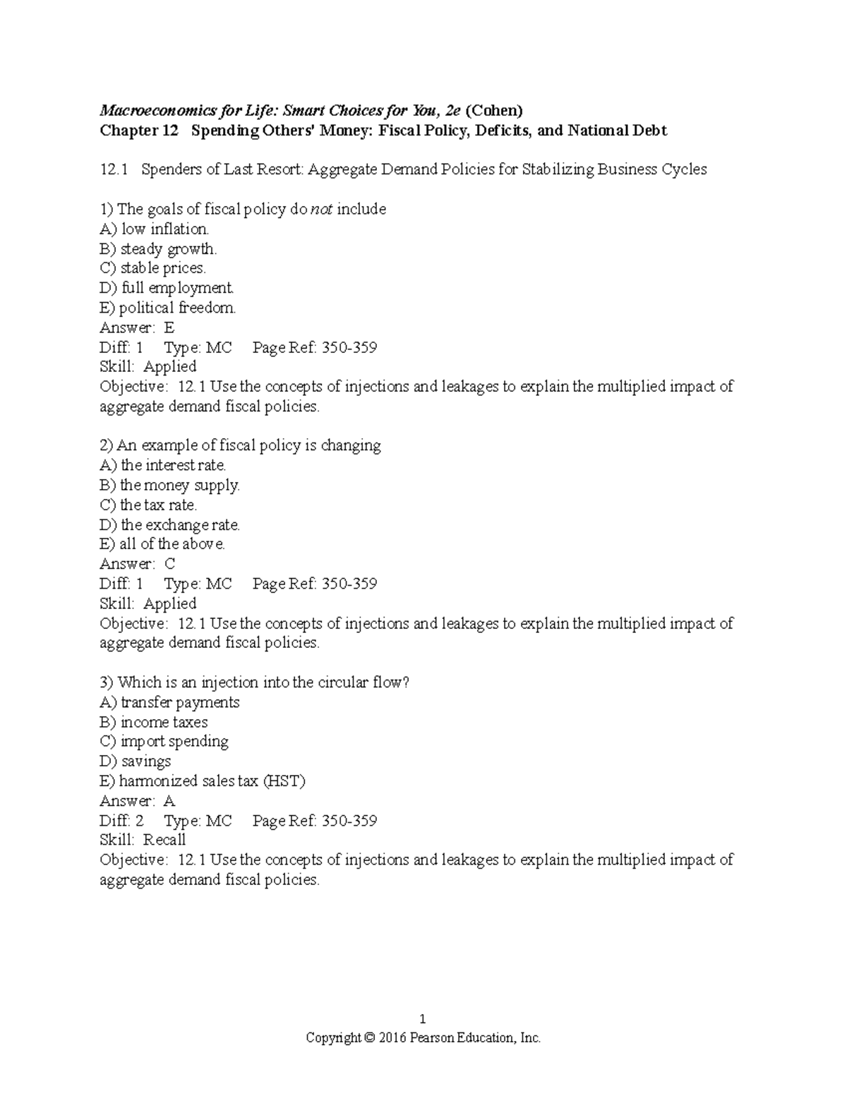 ECON1010 Chapter 12 Test Bank 2020 Macroeconomics for Life Smart