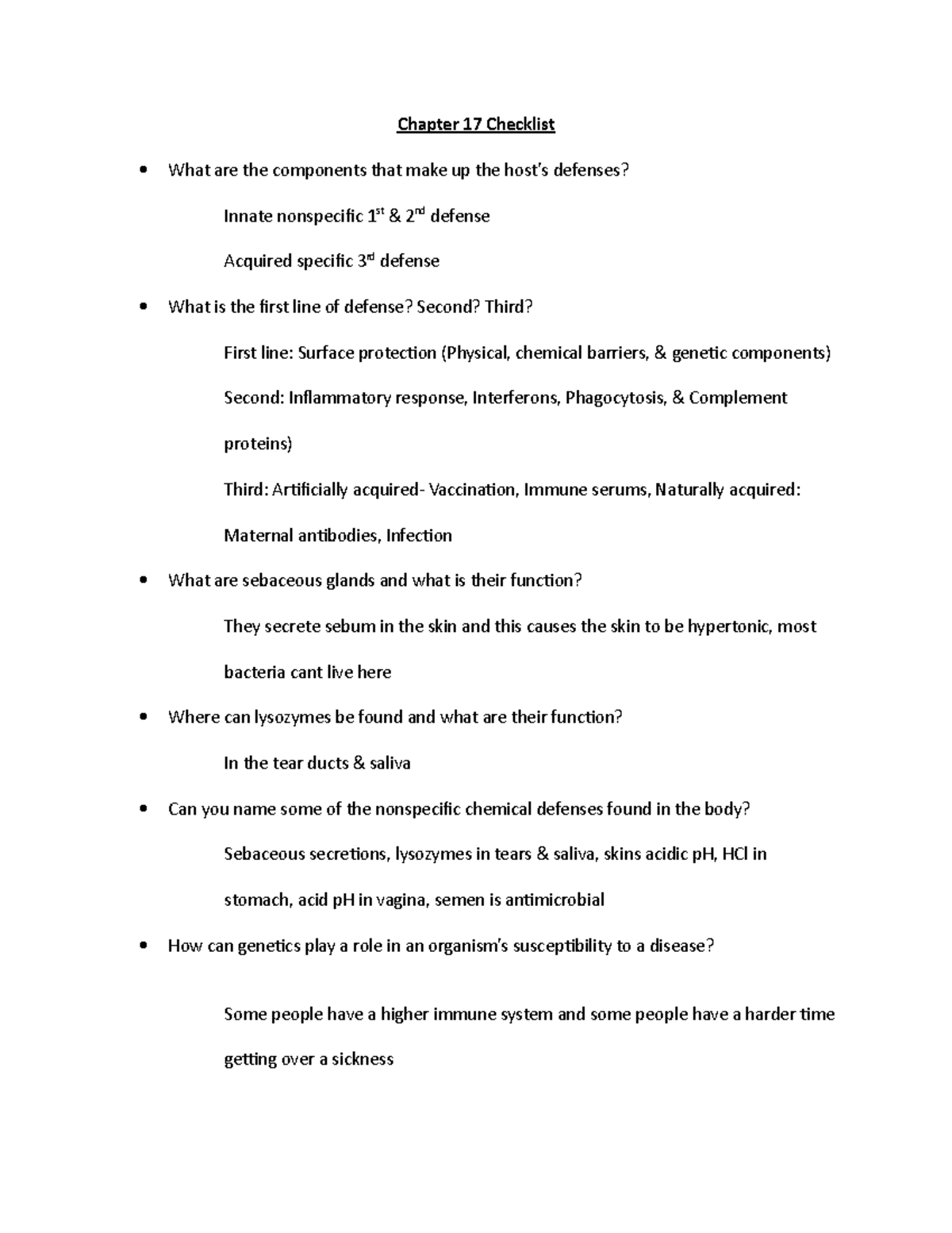 Chapter 17 Checklist - ch 17 study guide - Chapter 17 Checklist What ...