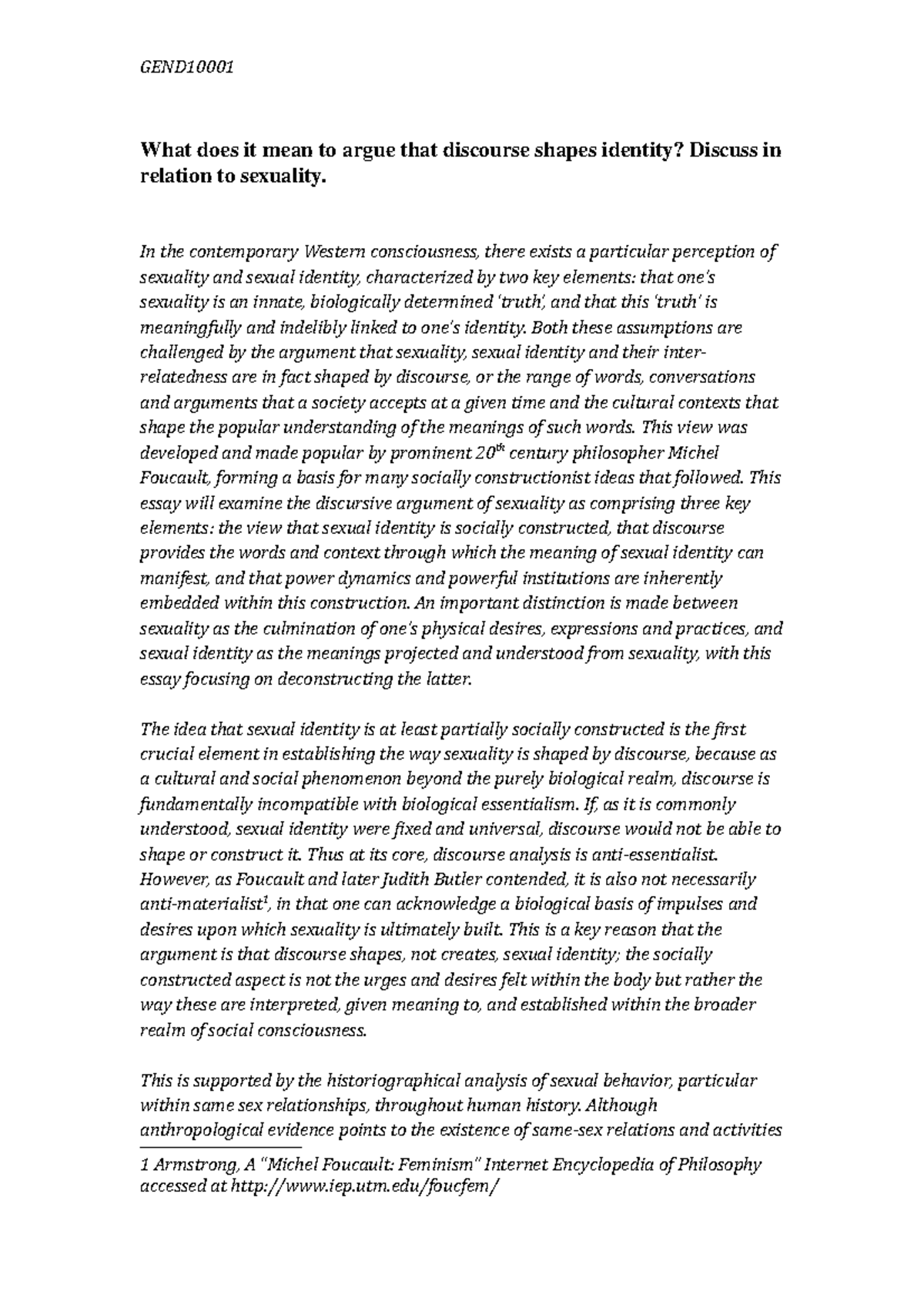 GEND10001 Discourse AND Sexual Identity Essay - What does it mean to ...