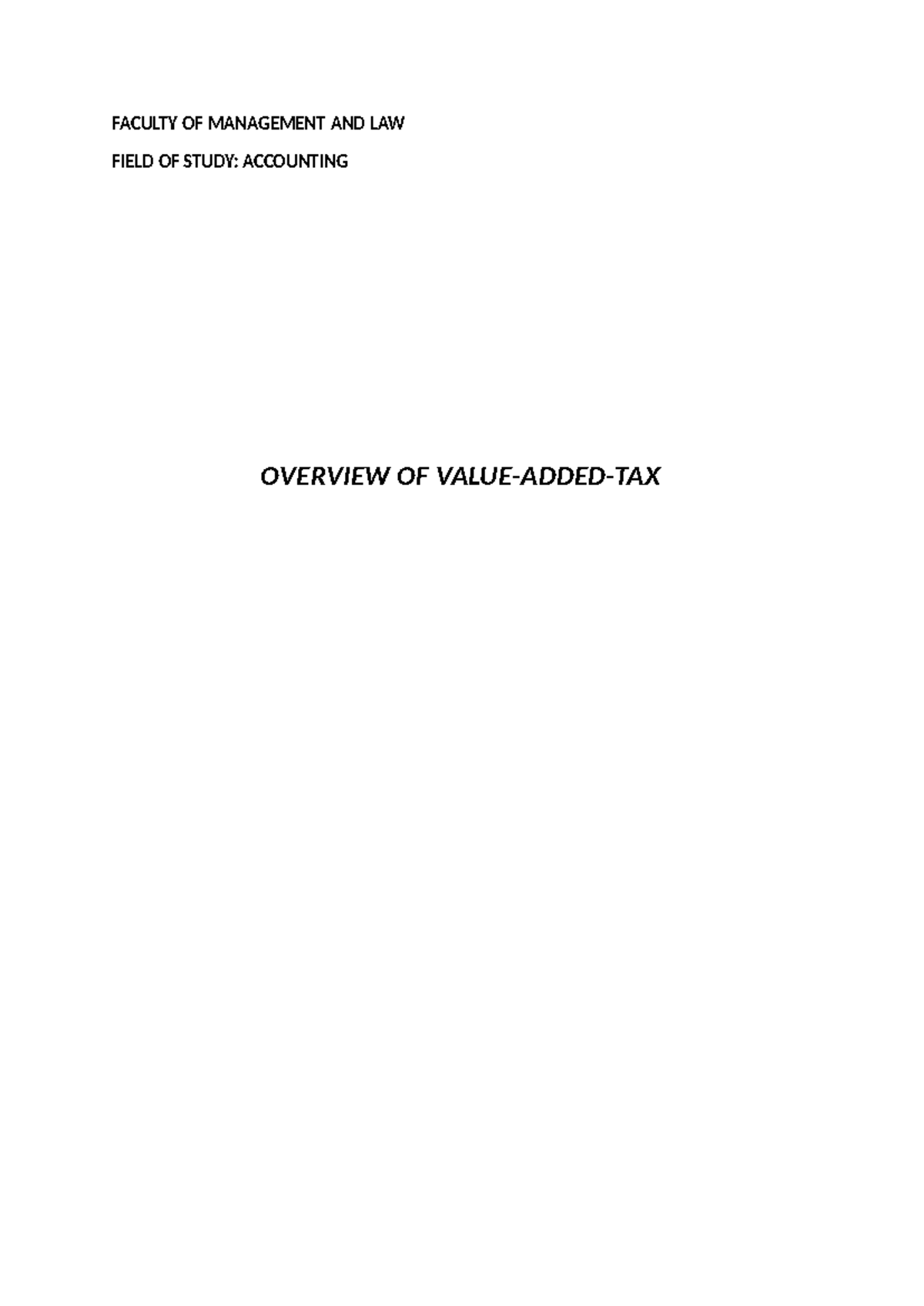 Notes for Accounting VAT - FACULTY OF MANAGEMENT AND LAW FIELD OF STUDY ...