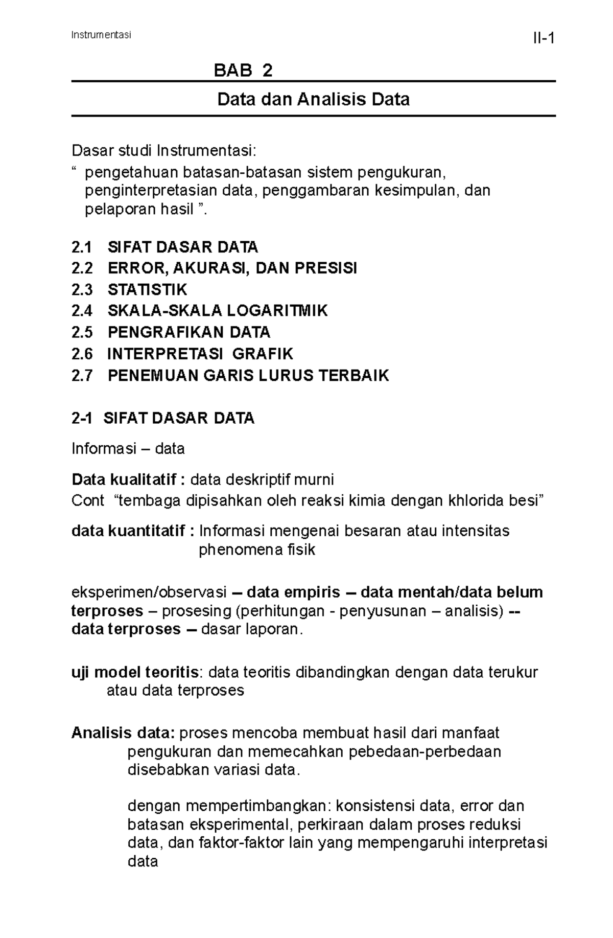 Instrumentasi Bab 2 - BAB 2 Data Dan Analisis Data Dasar Studi ...