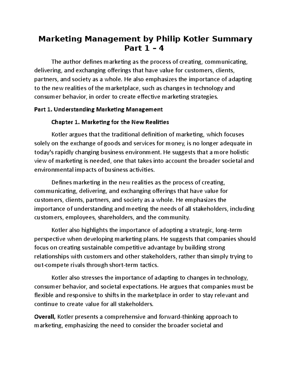 Marketing Management By Philip Kotler Summary Part 1 4 He Also Marketing Management By Philip Kotler Summary Part 1 4 He Also