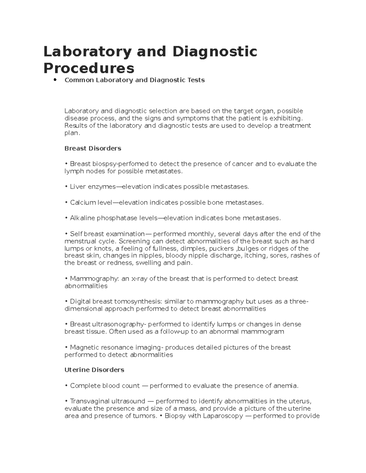 Laboratory and Diagnostic Procedures Laboratory and Diagnostic
