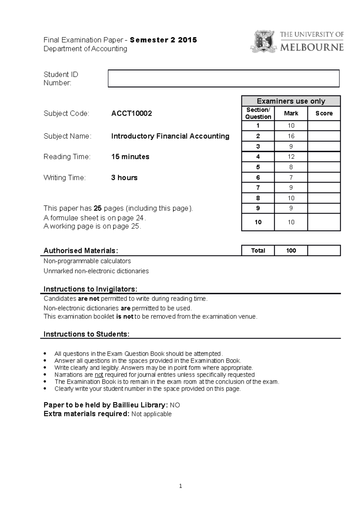 Exam 2015, questions - Final Examination Paper - Semester 2 2015 ...