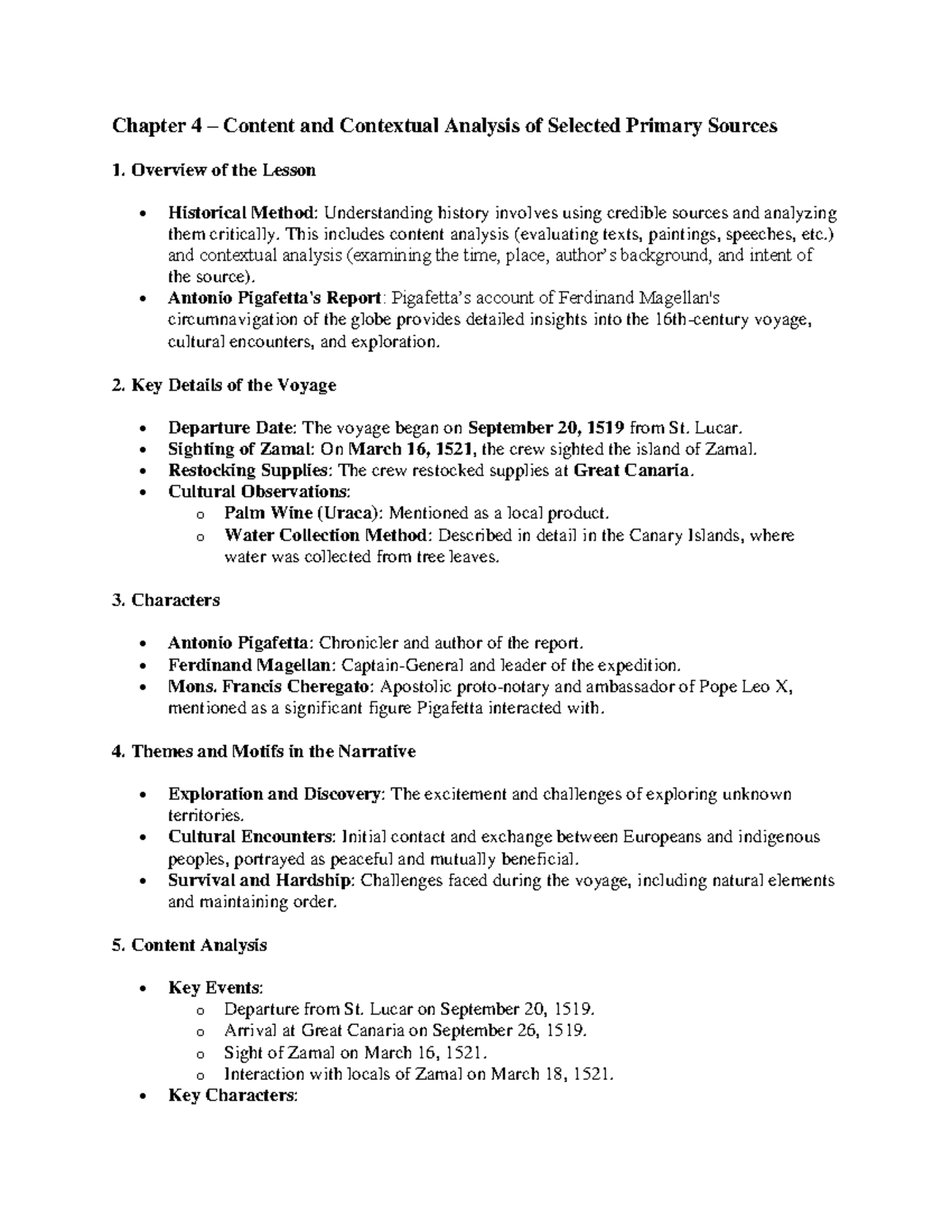 4.0 Content and Contextual Analysis of Selected Primary Sources