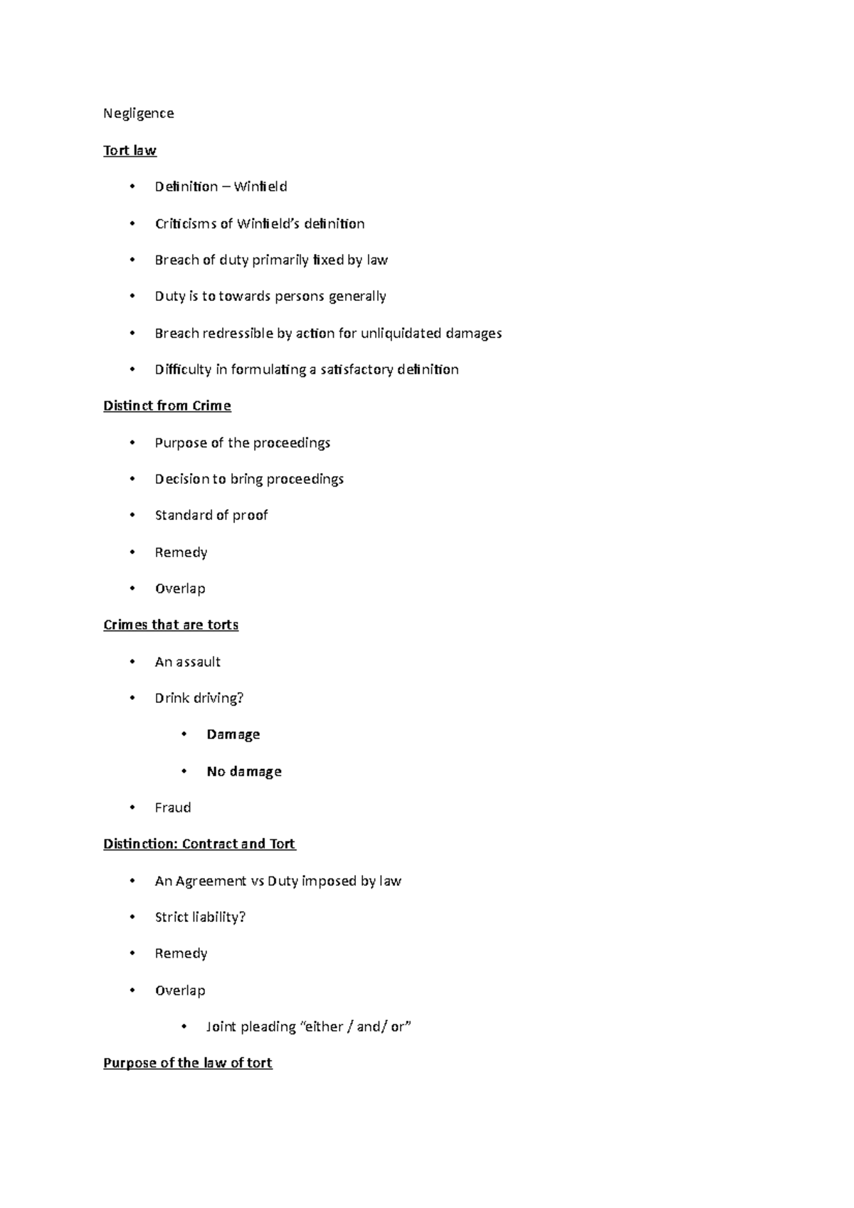 Tort law intro 2 - Lecture notes 2 - Negligence Tort law - Definition ...